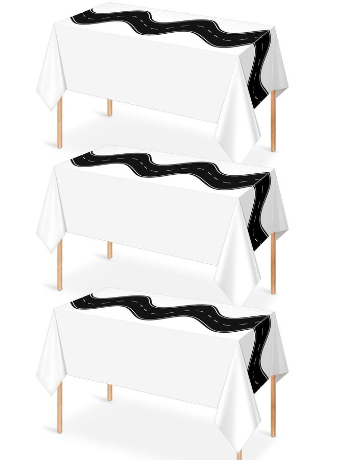 KEASKELL 3 Pcs Racing Car Table Cloths Party Decorations, Disposable White Black Racetrack Table Covers Road Tablecloth for Car Theme Birthday Party Supplies, 54x108 Inches - Image 1