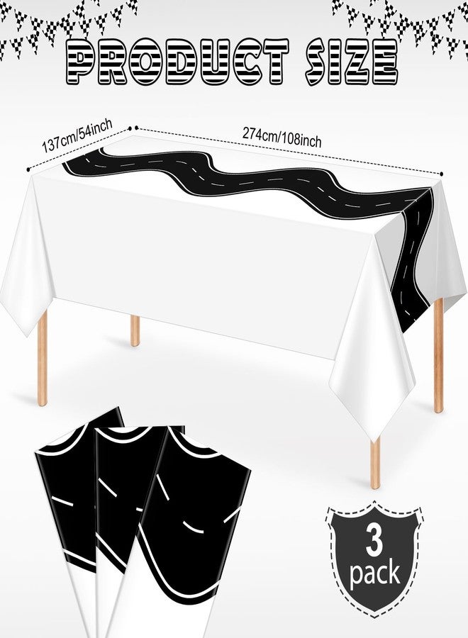 KEASKELL 3 Pcs Racing Car Table Cloths Party Decorations, Disposable White Black Racetrack Table Covers Road Tablecloth for Car Theme Birthday Party Supplies, 54x108 Inches - Image 2