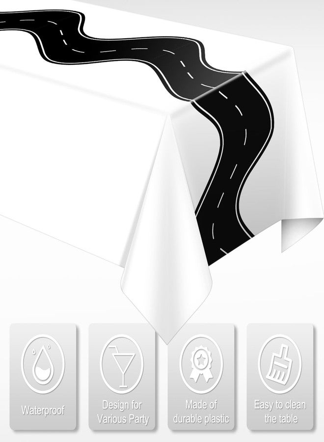 KEASKELL 3 Pcs Racing Car Table Cloths Party Decorations, Disposable White Black Racetrack Table Covers Road Tablecloth for Car Theme Birthday Party Supplies, 54x108 Inches - Image 3