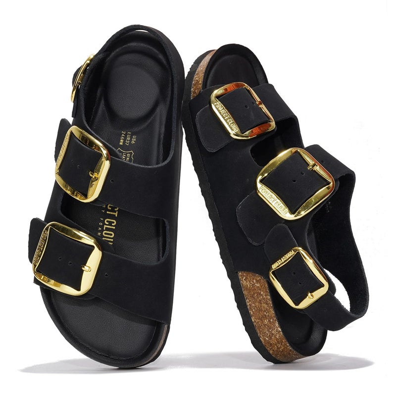 Project Cloud 100% Genuine Leather Beach Sandals for Women 2026 with Lightweight & Comfortable Slides for Women - Non Slip with Memory Foam Slingback Womens Sandals 2026 (Garda,BLK, 5.5) - Image 1