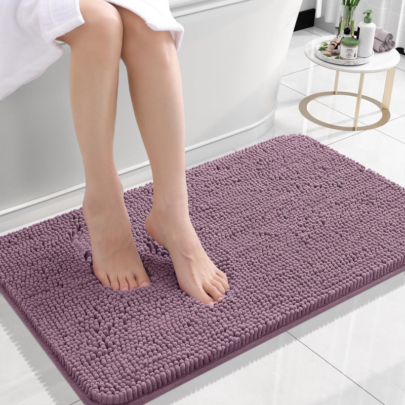 OLANLY Small Bathroom Rugs 24x16 Extra Soft Absorbent Chenille Bath Rugs Rubber Backing Quick Dry Machine Washable Bath Mats for Bathroom Floor Tub and Shower Home Decor Accessories Deep Plum - Image 2