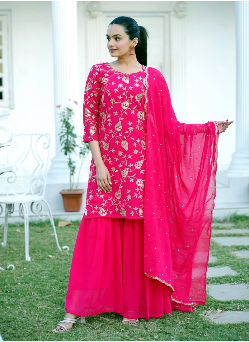 Super Asian Designer Fox Georgette Sharara Suit with Sequence Embroidery, Micro Inner, and 2.2m Dupatta  - Image 2