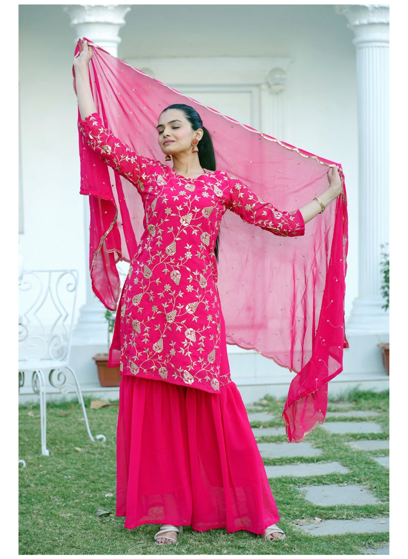 Super Asian Designer Fox Georgette Sharara Suit with Sequence Embroidery, Micro Inner, and 2.2m Dupatta  - Image 3