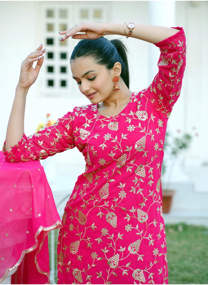 Super Asian Designer Fox Georgette Sharara Suit with Sequence Embroidery, Micro Inner, and 2.2m Dupatta  - Image 4