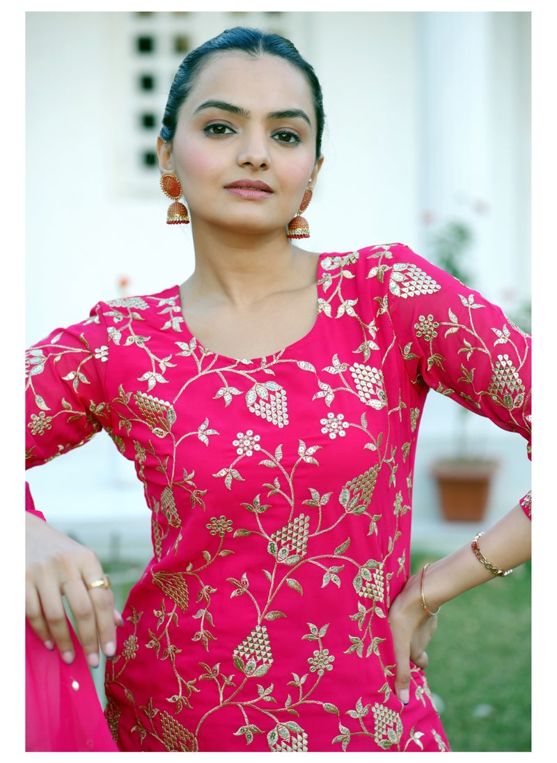 Super Asian Designer Fox Georgette Sharara Suit with Sequence Embroidery, Micro Inner, and 2.2m Dupatta  - Image 5