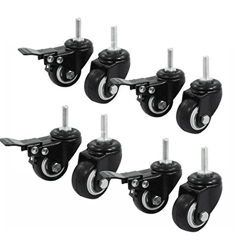 Saim Caster Wheels,Table Saw Casters Shopping Cart Wheel Trolley Brake Swivel Caster M10 1.5" Wheel Dia/Heavy Duty Swivel Stem Casters Set of 8(4 with Brake) - Image 1