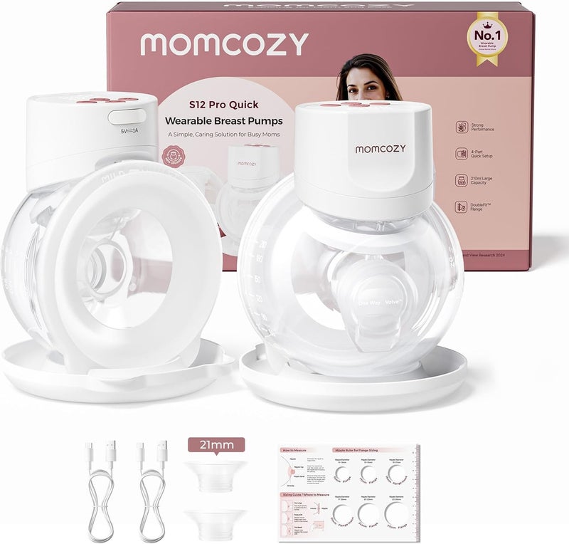 Momcozy S12Pro+ Hands-Free Breast Pump Wearable, Double, White - Image 1