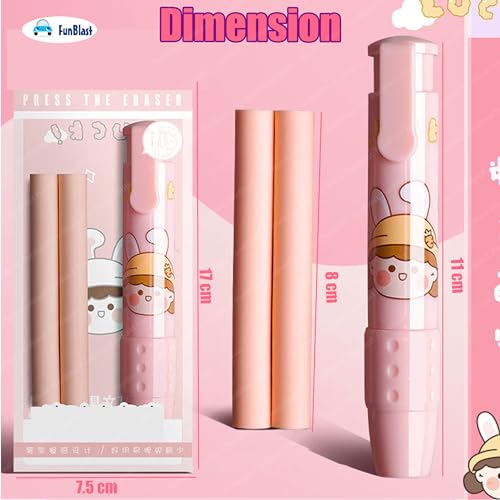 FunBlast Pen Erasers – Retractable Eraser, Novelty Eraser Pen Shaped, Press Mechanical Rubbers with 2 Pcs Refill Erasers for Kids Students, Stationery Gift for Kids, Return Gift (Pink) - Image 3