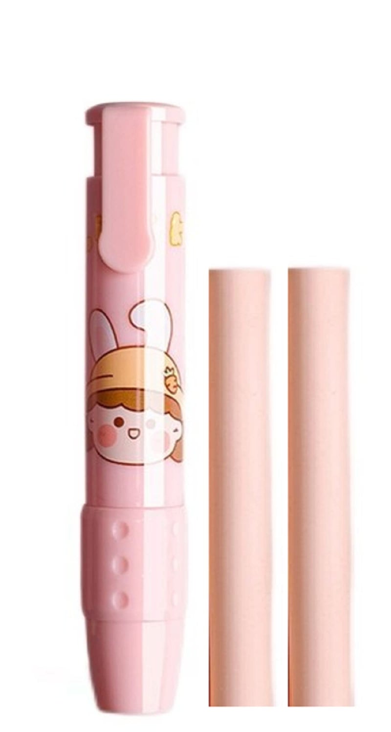 FunBlast Pen Erasers – Retractable Eraser, Novelty Eraser Pen Shaped, Press Mechanical Rubbers with 2 Pcs Refill Erasers for Kids Students, Stationery Gift for Kids, Return Gift (Pink) - Image 1