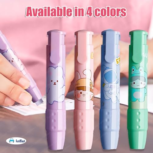 FunBlast Pen Erasers – Retractable Eraser, Novelty Eraser Pen Shaped, Press Mechanical Rubbers with 2 Pcs Refill Erasers for Kids Students, Stationery Gift for Kids, Return Gift (Pink) - Image 5
