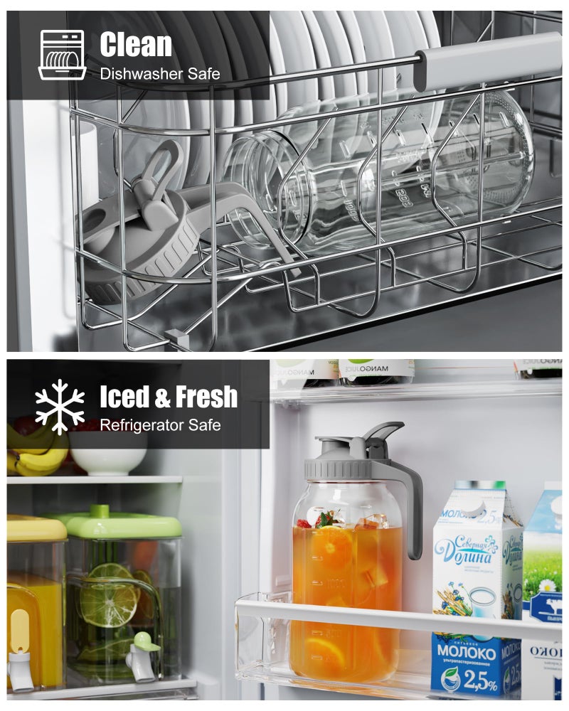 OneDream Glass Pitcher with Lid â€“ 64oz Glass Mason Jar Pitcher with Wide Mouth, Airtight Seal, Leak-Proof, Spout Design â€“ Ideal for Iced Tea, Sun Tea, Cold Beverages, and Home Entertaining - Image 4