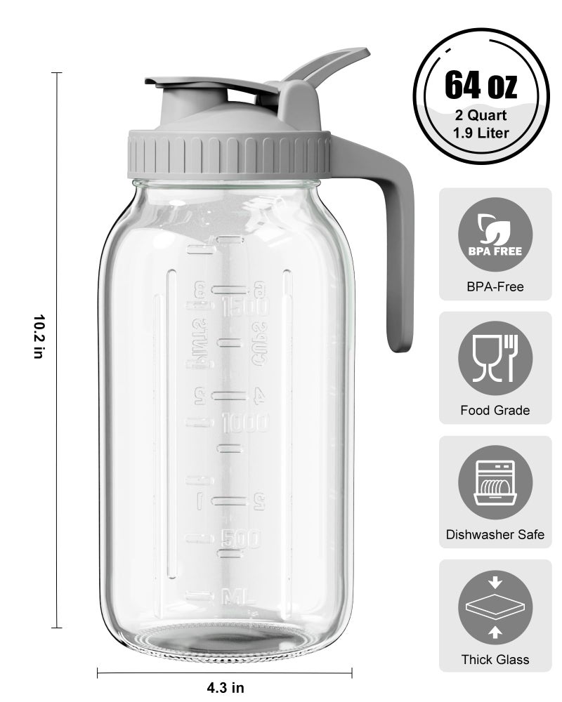 OneDream Glass Pitcher with Lid â€“ 64oz Glass Mason Jar Pitcher with Wide Mouth, Airtight Seal, Leak-Proof, Spout Design â€“ Ideal for Iced Tea, Sun Tea, Cold Beverages, and Home Entertaining - Image 2