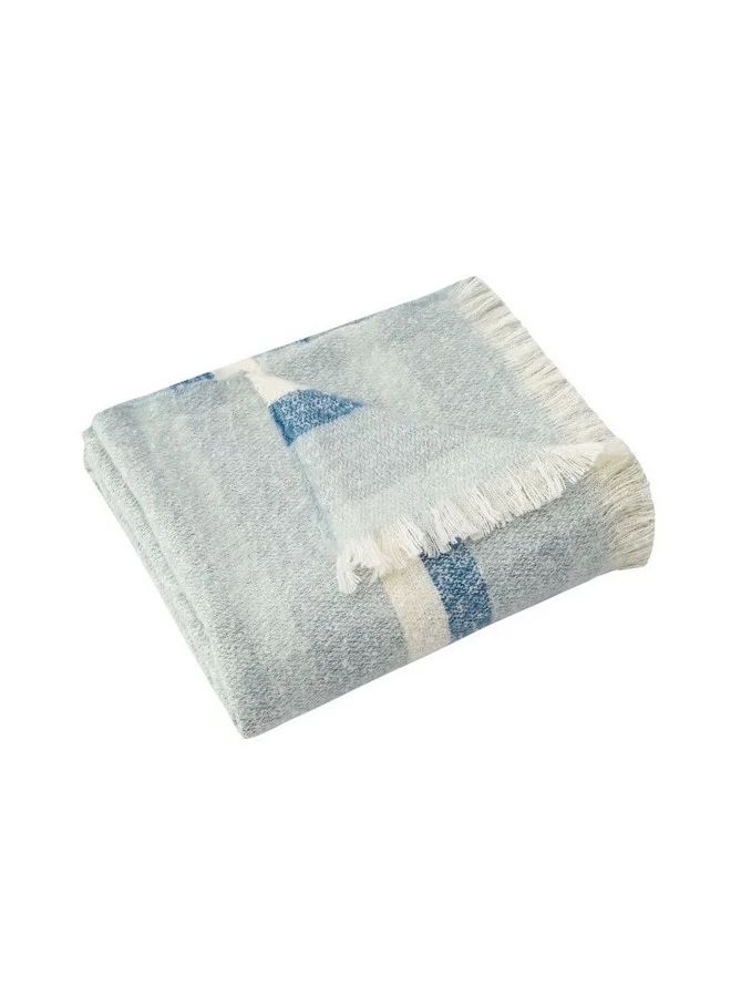 Mezoe Stripe Pattern Soft and Luxurious Yarn Dyed Woven Throw Blue and White 1 x 153 x 127 cm Mohair01