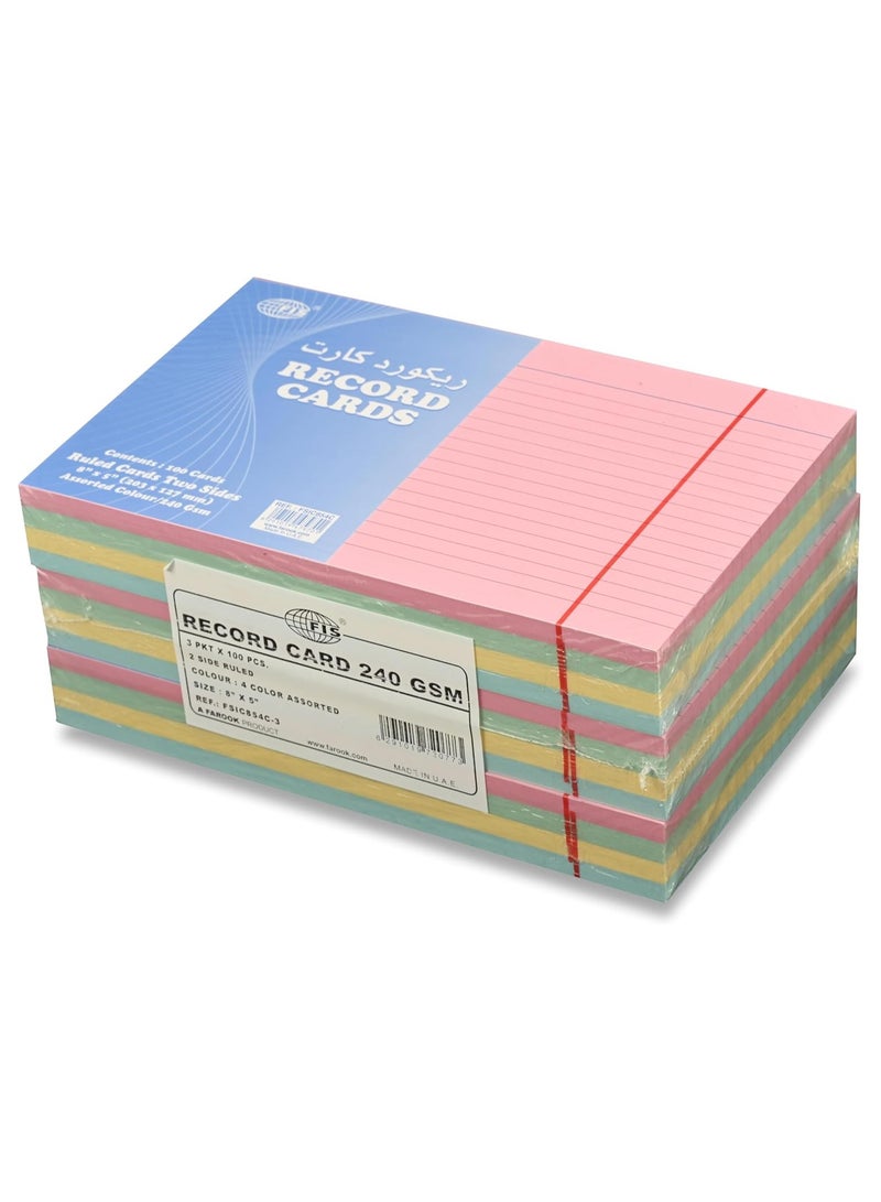 FIS® Ruled Record Cards or Index Cards, Size:8"x5" Inches (203x127mm), Two Sides Single Ruled, 240gsm, 100 Sheets Per Packet, Packet of 3 Pieces, 4 Assorted Colors-FSIC854C-3 - Image 4