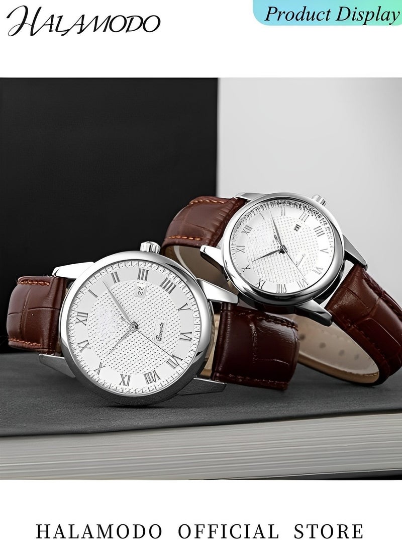 هالامودو ساعات يد رجالية رجالية كوارتز كوارتز مع قرص عدّاد بالرقم الروماني وسوار جلدي ساعات تناظرية كاجوال مقاومة للماء - Image 4