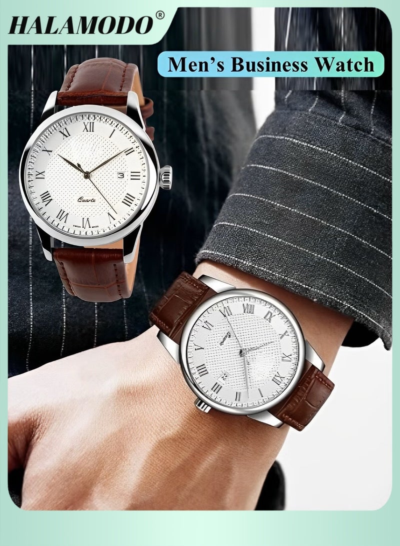 هالامودو ساعات يد رجالية رجالية كوارتز كوارتز مع قرص عدّاد بالرقم الروماني وسوار جلدي ساعات تناظرية كاجوال مقاومة للماء - Image 1