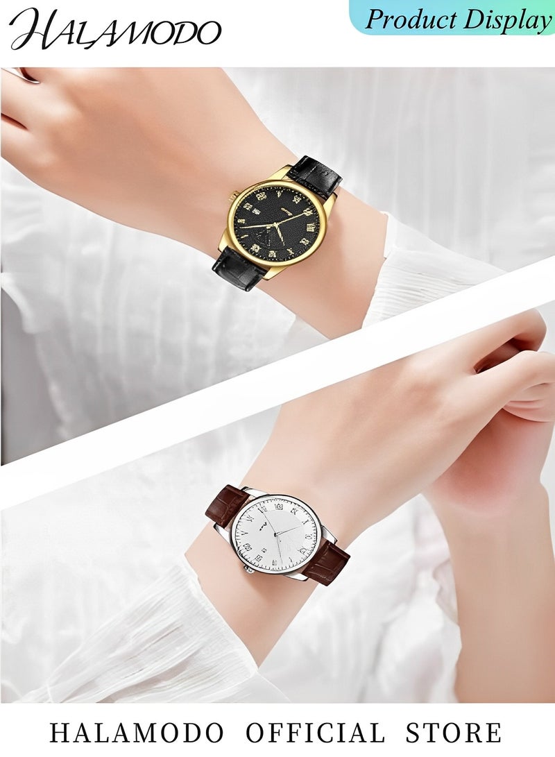 هالامودو ساعات يد رجالية رجالية كوارتز كوارتز مع قرص عدّاد بالرقم الروماني وسوار جلدي ساعات تناظرية كاجوال مقاومة للماء - Image 5