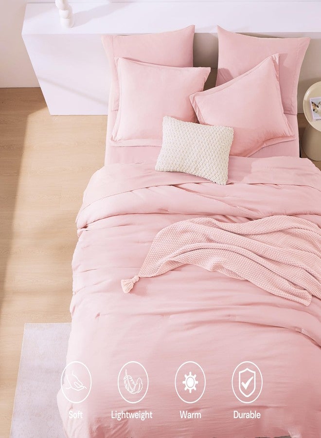 WRENSONGE Full Size Comforter Set- 7 Pieces Soft Pink Bed in a Bag Full Size Comforter with Fitted Sheet, Flat Sheet, 2 Pillow Shams, 2 Pillowcases, Warm Bedding Sets for All Season - Image 5