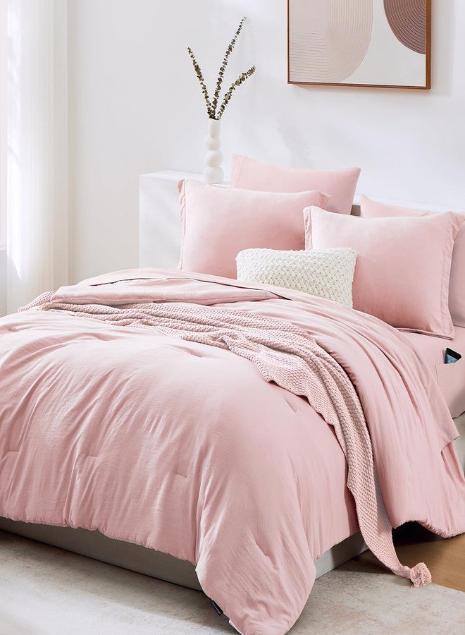 WRENSONGE Full Size Comforter Set- 7 Pieces Soft Pink Bed in a Bag Full Size Comforter with Fitted Sheet, Flat Sheet, 2 Pillow Shams, 2 Pillowcases, Warm Bedding Sets for All Season - Image 2