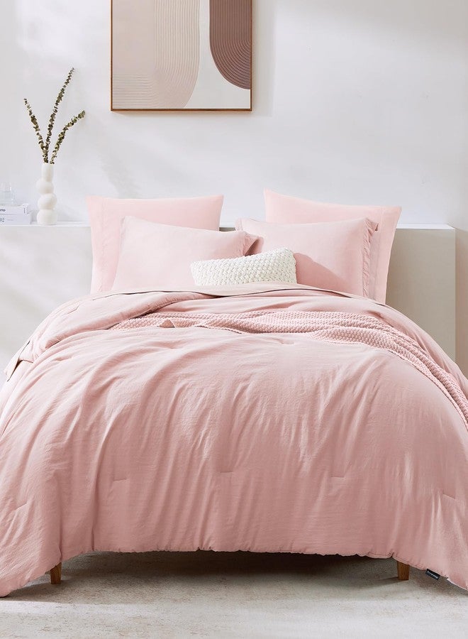 WRENSONGE Full Size Comforter Set- 7 Pieces Soft Pink Bed in a Bag Full Size Comforter with Fitted Sheet, Flat Sheet, 2 Pillow Shams, 2 Pillowcases, Warm Bedding Sets for All Season - Image 3