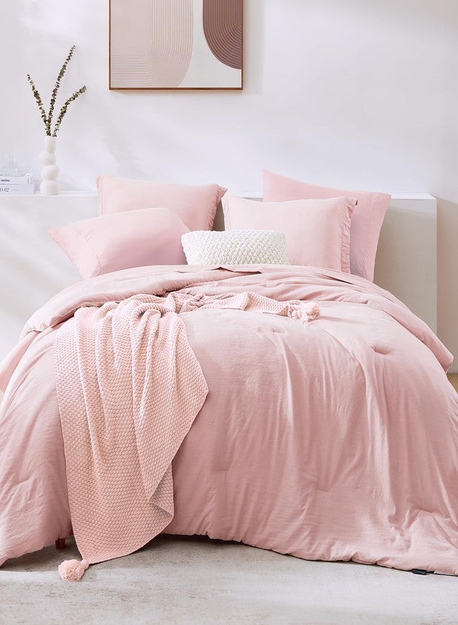 WRENSONGE Full Size Comforter Set- 7 Pieces Soft Pink Bed in a Bag Full Size Comforter with Fitted Sheet, Flat Sheet, 2 Pillow Shams, 2 Pillowcases, Warm Bedding Sets for All Season - Image 1