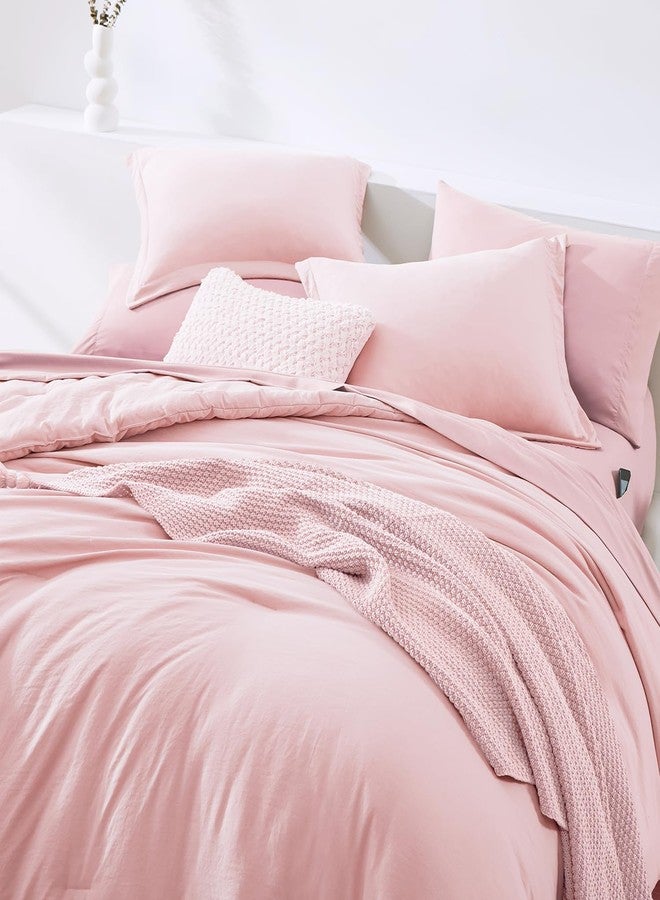 WRENSONGE Full Size Comforter Set- 7 Pieces Soft Pink Bed in a Bag Full Size Comforter with Fitted Sheet, Flat Sheet, 2 Pillow Shams, 2 Pillowcases, Warm Bedding Sets for All Season - Image 4