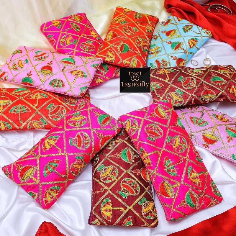Trendifly Embroidery Wedding Return Gift for Women Wholesale Bridal Traveling potli Bag with Zipper for Ladies Baby Shower Shagun Purse Gifting Haldi Mehandi for Girl - Image 5