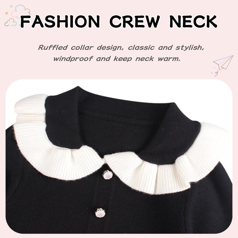 Peecabe Ruffles Toddler Girls Sweater Dress Soft Warm Long Sleeve V-Neck 2-6T Knitted Dress for Fall Winter (Black, 3T) - Image 3