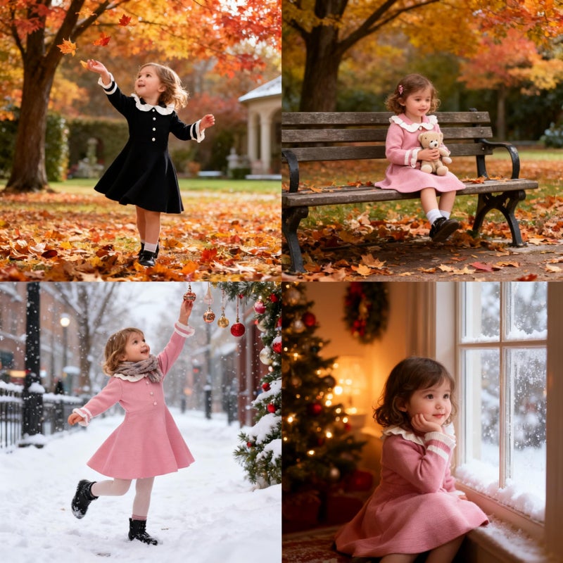 Peecabe Ruffles Toddler Girls Sweater Dress Soft Warm Long Sleeve V-Neck 2-6T Knitted Dress for Fall Winter (Black, 3T) - Image 2