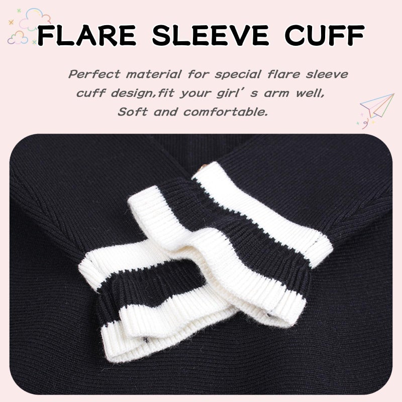 Peecabe Ruffles Toddler Girls Sweater Dress Soft Warm Long Sleeve V-Neck 2-6T Knitted Dress for Fall Winter (Black, 3T) - Image 4