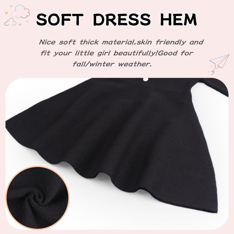 Peecabe Ruffles Toddler Girls Sweater Dress Soft Warm Long Sleeve V-Neck 2-6T Knitted Dress for Fall Winter (Black, 3T) - Image 5