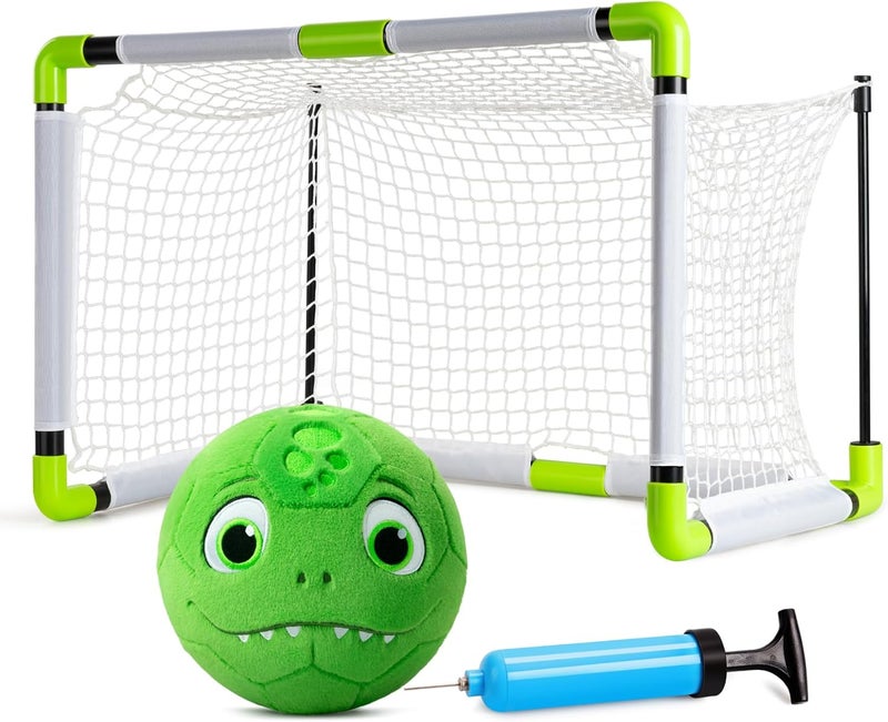 VangeBow Toddler Toy Soccer Goals for Backyard Indoor with Soft Plush Dinosaur Ball, Mini Soccer Nets and Ball Set for Kids(Pump Include) - Image 1