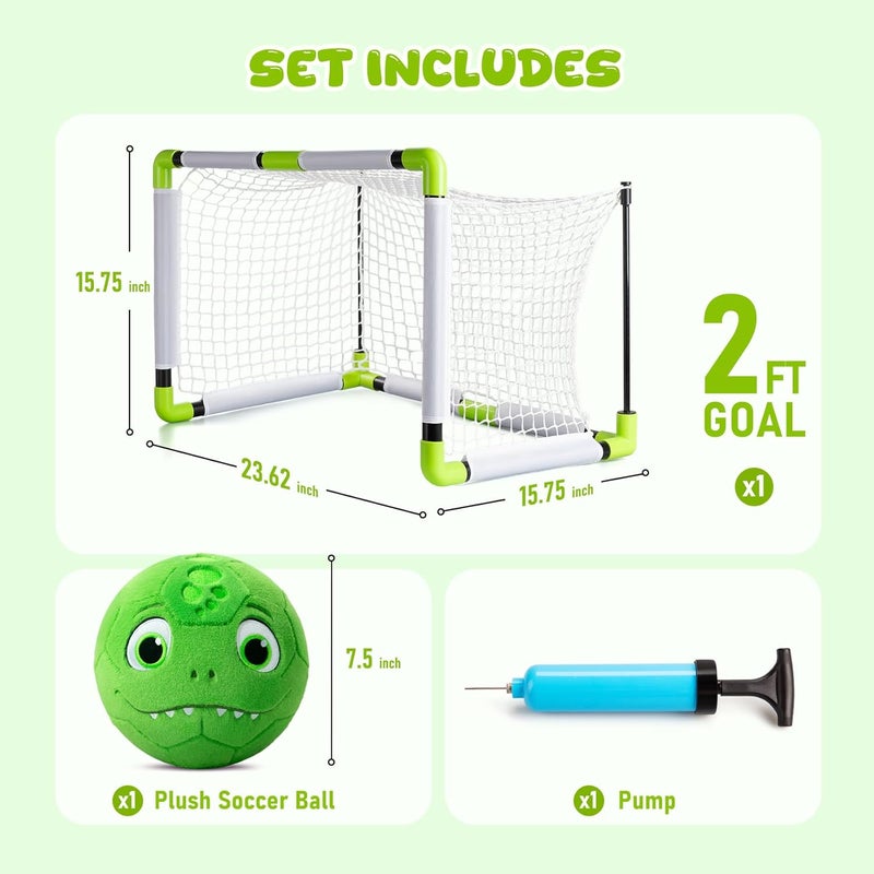 VangeBow Toddler Toy Soccer Goals for Backyard Indoor with Soft Plush Dinosaur Ball, Mini Soccer Nets and Ball Set for Kids(Pump Include) - Image 2