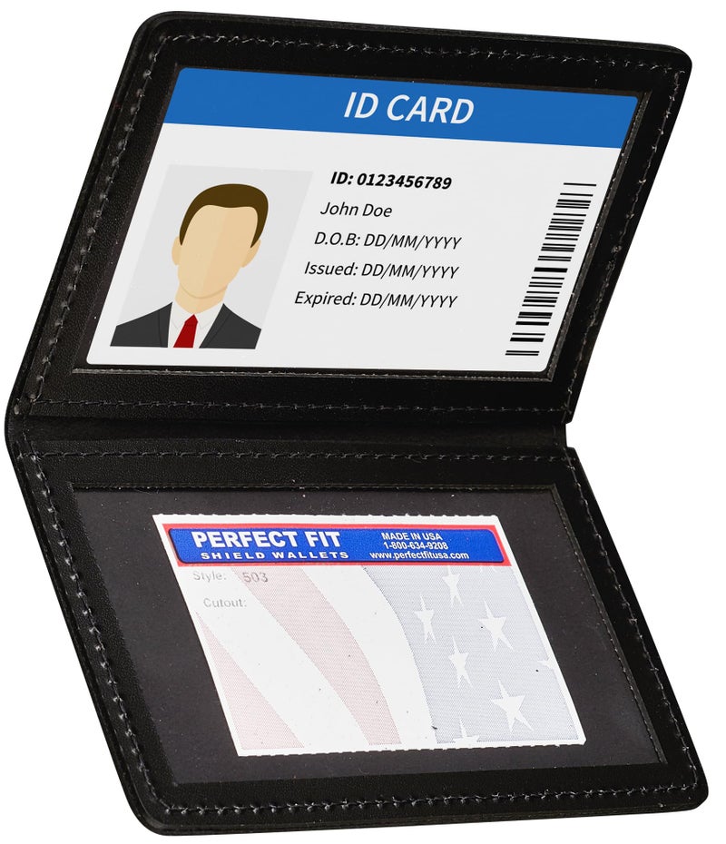 Perfect Fit Shield Wallets 2 ID Leather License Holder Bifold Double ID Credit Card Gun Permit For Larger Cards Slim Wallet Case Black - Image 2