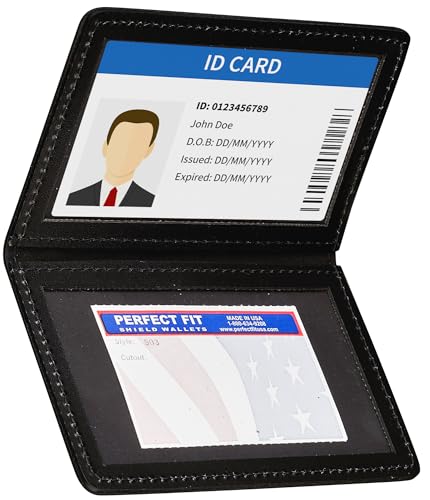 Perfect Fit Shield Wallets 2 ID Leather License Holder Bifold Double ID Credit Card Gun Permit For Larger Cards Slim Wallet Case Black - Image 1