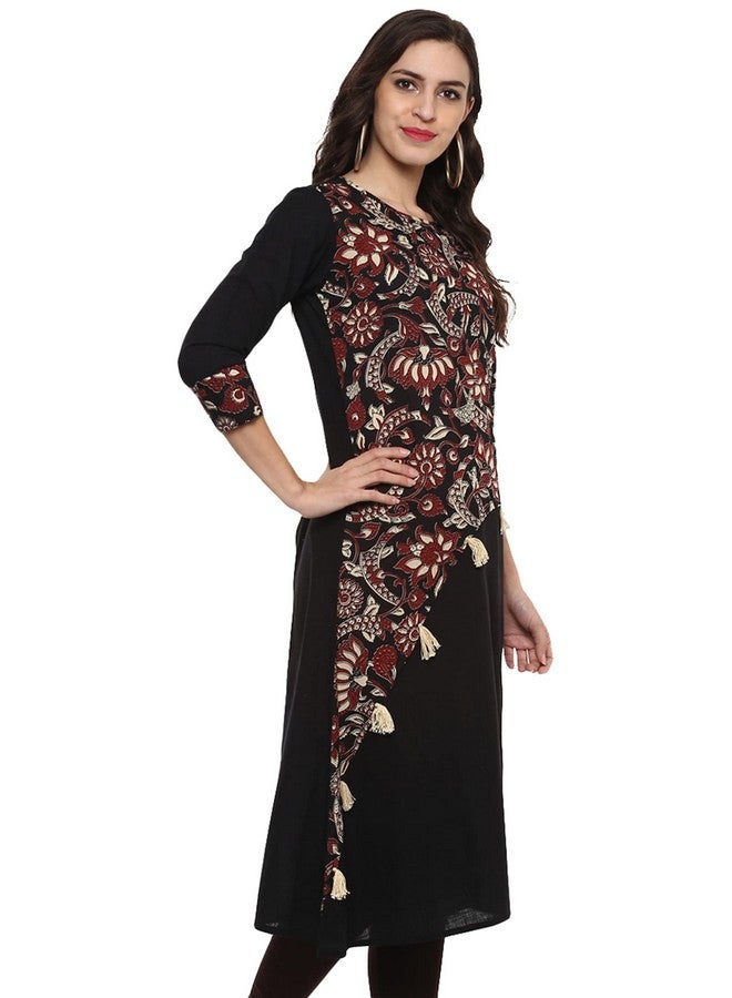 Yash Gallery Women's Cotton Slub Floral Printed A-Line Kurta for Women (126YK240BLACK_Black_XXXXX-Large) - Image 4