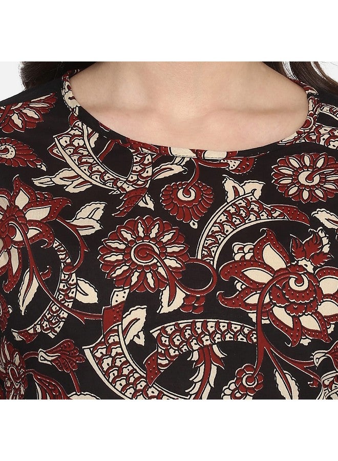 Yash Gallery Women's Cotton Slub Floral Printed A-Line Kurta for Women (126YK240BLACK_Black_XXXXX-Large) - Image 5