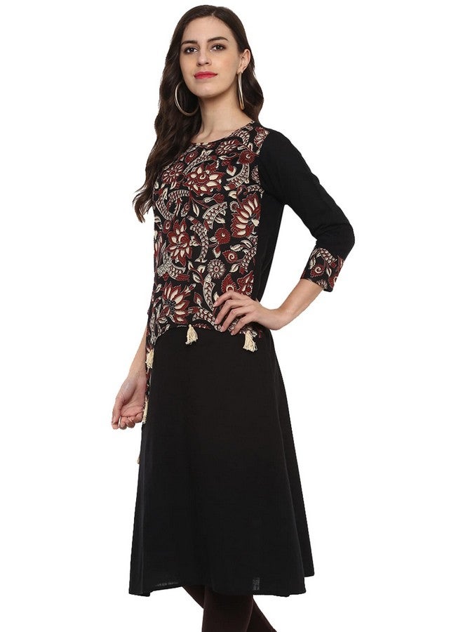 Yash Gallery Women's Cotton Slub Floral Printed A-Line Kurta for Women (126YK240BLACK_Black_XXXXX-Large) - Image 3