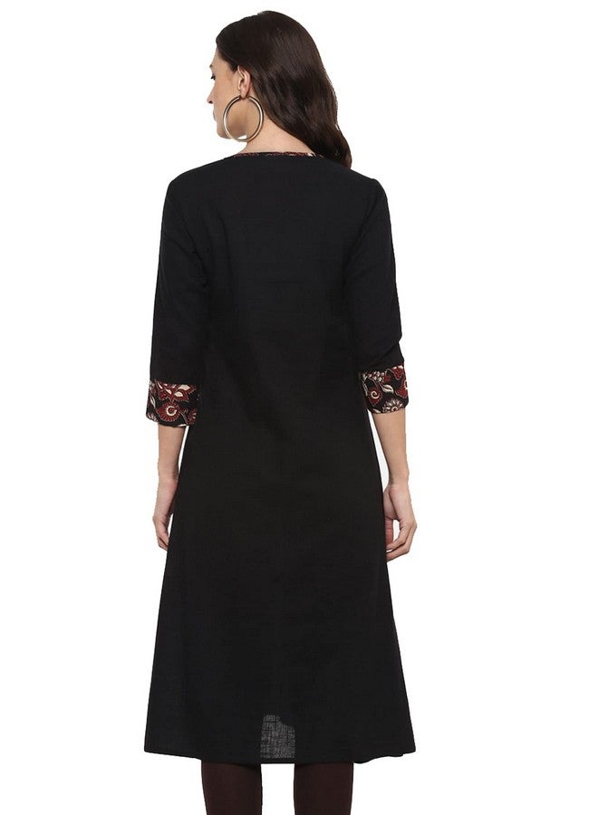 Yash Gallery Women's Cotton Slub Floral Printed A-Line Kurta for Women (126YK240BLACK_Black_XXXXX-Large) - Image 2