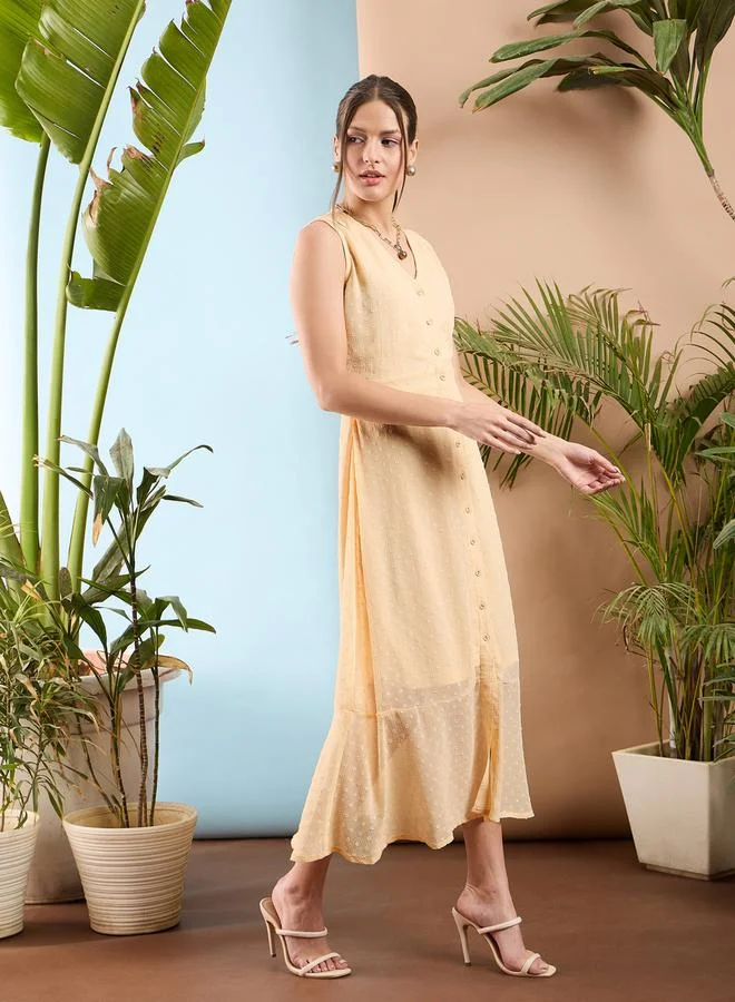 SASSAFRAS Button-Down Midi Dress