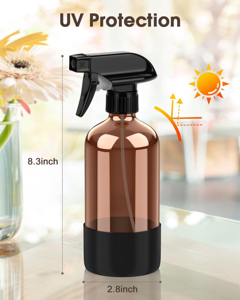 Bontip Glass Spray Bottle with Silicone Sleeve Protection, Amber Glass Spray Bottle Set for Window Cleaner Aromatherapy Facial Hydration Watering Flowers Hair Care 2 Pack/16 oz (Black & White, 16 oz) - Image 3
