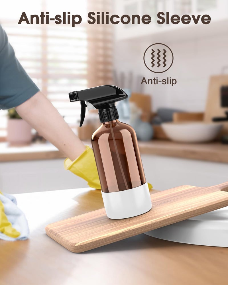 Bontip Glass Spray Bottle with Silicone Sleeve Protection, Amber Glass Spray Bottle Set for Window Cleaner Aromatherapy Facial Hydration Watering Flowers Hair Care 2 Pack/16 oz (Black & White, 16 oz) - Image 5
