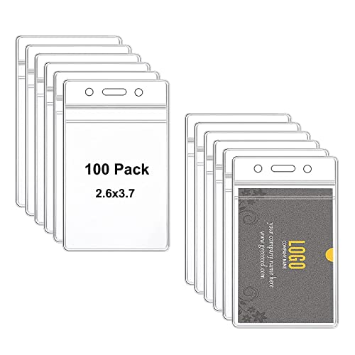 HOSL 100 Pcs Clear Plastic Vertical Name Tag Badge Holders Fit Card Size 2.62X3.75 Bulk ID Card Holders Id Badge Holders Name Badge Case Cover Badge Sleeves(Vertical 100pcs) - Image 1