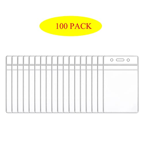HOSL 100 Pcs Clear Plastic Vertical Name Tag Badge Holders Fit Card Size 2.62X3.75 Bulk ID Card Holders Id Badge Holders Name Badge Case Cover Badge Sleeves(Vertical 100pcs) - Image 2