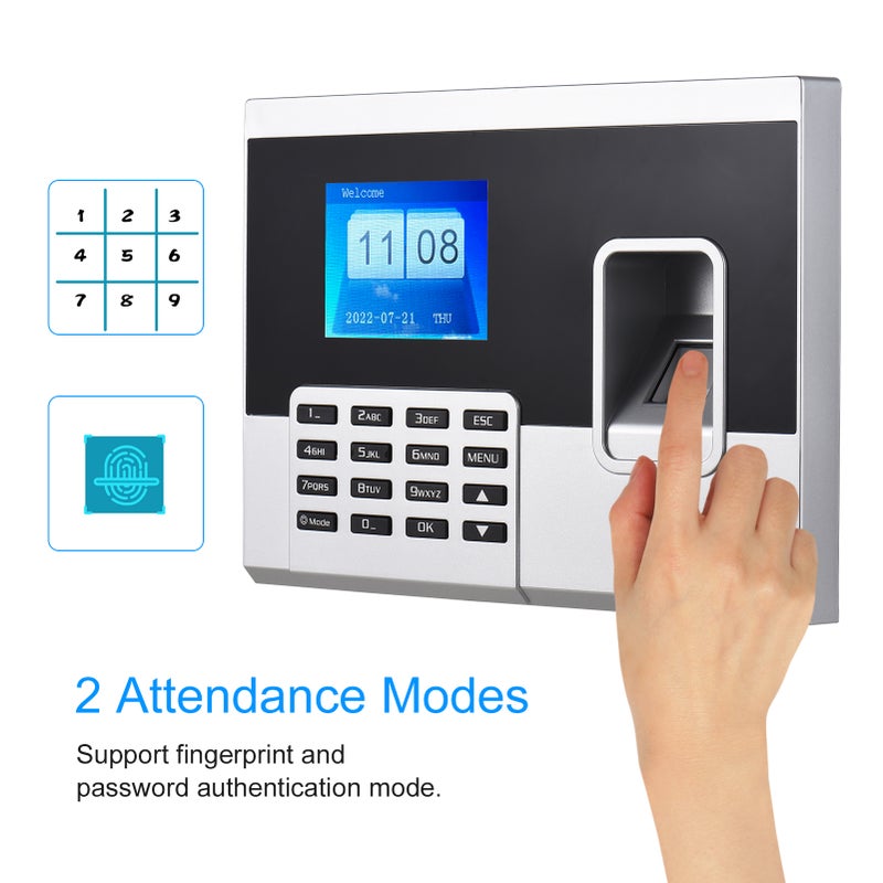 Fingerprint Password Attendance Machine Access Control Time Clock Recorder Employee Checking-in Recorder with 2.8 Inch Color Screen Support U Disk Download Data - Image 3