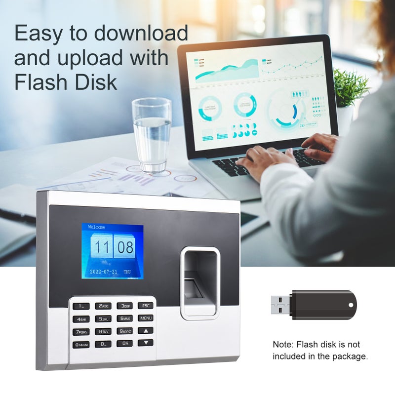 Fingerprint Password Attendance Machine Access Control Time Clock Recorder Employee Checking-in Recorder with 2.8 Inch Color Screen Support U Disk Download Data - Image 4