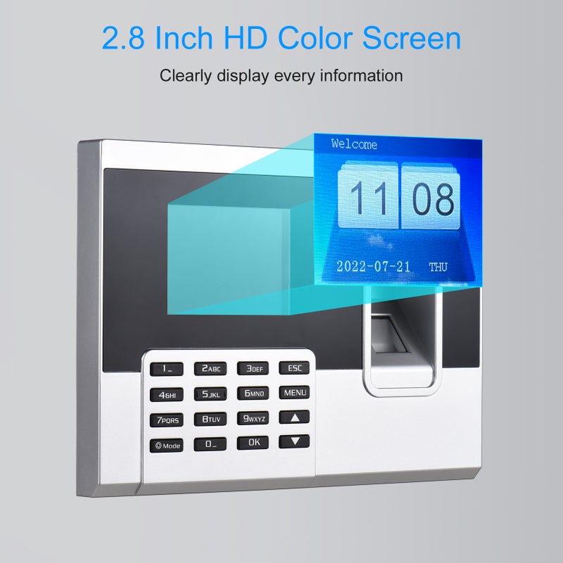 Fingerprint Password Attendance Machine Access Control Time Clock Recorder Employee Checking-in Recorder with 2.8 Inch Color Screen Support U Disk Download Data - Image 5