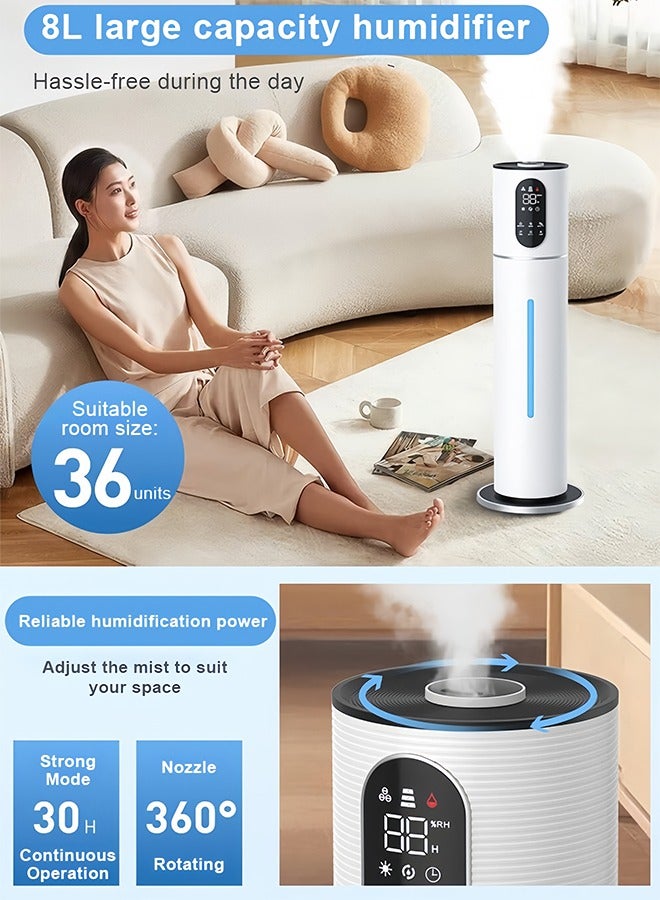 ET-LIFE Humidifier, 2.1 gal (8 L) Large Capacity, Top Fill, 3-Speeds, Long Time Continuous Humidification with UV disinfection for Large Room White - Image 2