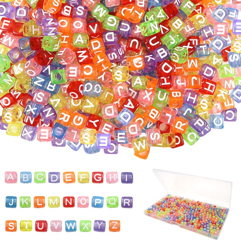 TOAOB THE ONE AND ONLY BABY TOAOB 800pcs Letter Beads Transparent Acrylic Alphabet Beads Letter A to Z Cube Beads 6mm for DIY Jewelry Making Bracelets Necklaces Key Chains