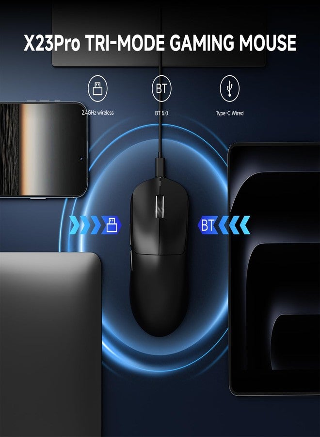 Eweadn ماوس الألعاب اللاسلكي EWEADN X23Pro، ماوس ألعاب Esports 2.4G/BT5.0/USB-C، ماوس خفيف الوزن قابل لإعادة الشحن بسعة 800mAh، ماوس لاسلكي بدقة 12000 DPI مع 6 أزرار قابلة للبرمجة، للابتوب/الكمبيوتر الشخصي/ماك، أسود - Image 5